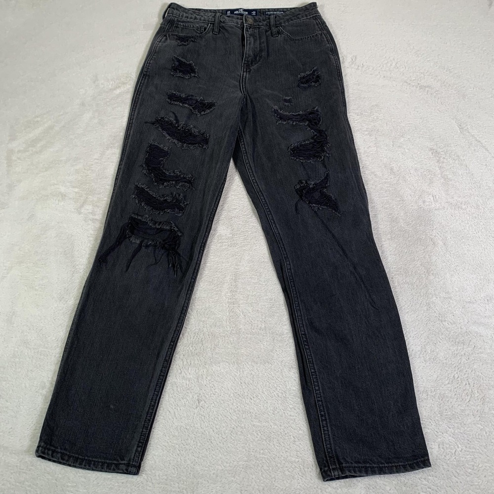 Hollister Mom Jeans Juniors 5R Charcoal Gray Wash Ultra High Rise Distressed